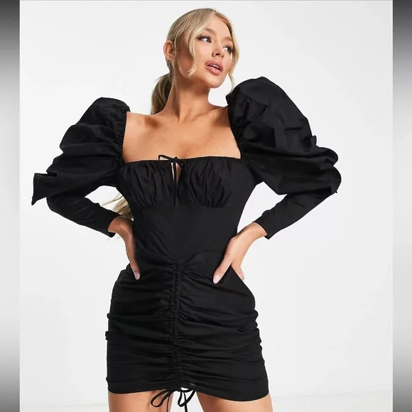 ASOS Dresses Asos Luxe Cotton Puff Sleeve Corset Mini Dress